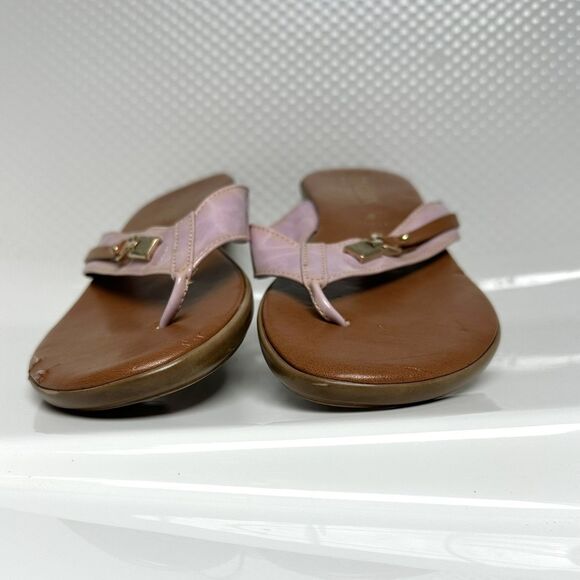 Italian Shoemakers Sandals Women’s Size 10 Brown Sole Pink Strap Slip On Thong - Picture 2 of 7